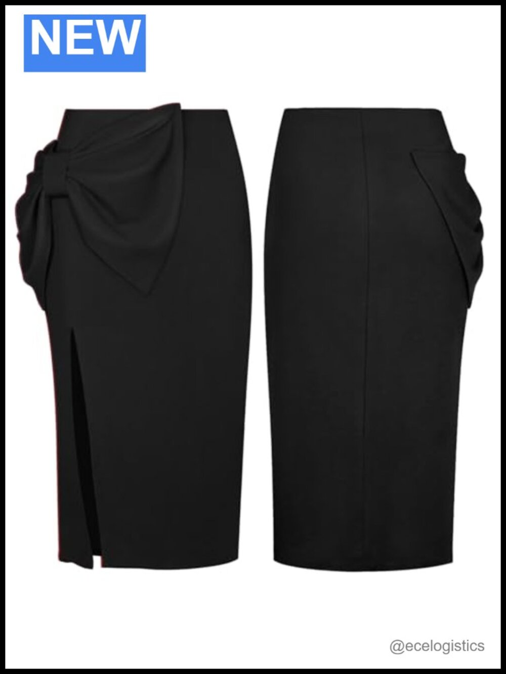 Women's High Waist Pencil Midi Skirt Knit Stretch Bow Slit Work Office